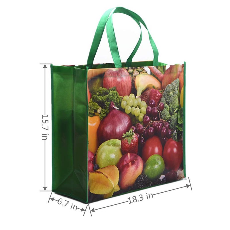 FENELY Reusable Grocery Bags Shopping Foldable Large Tote Bags Heavy Duty,Washable Bulk Bags with Handles and Eco-Friendly Ripstop Waterproof Material, Fruit Recycle Gift Bags 18.3inX15.7inX6.7in (XL) - Image 4